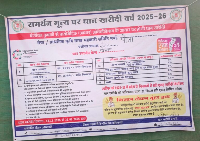 धान खरीदी केंद्र पोता में धान खरीदी का कार्य सफलतापूर्वक पूरा हुआ।